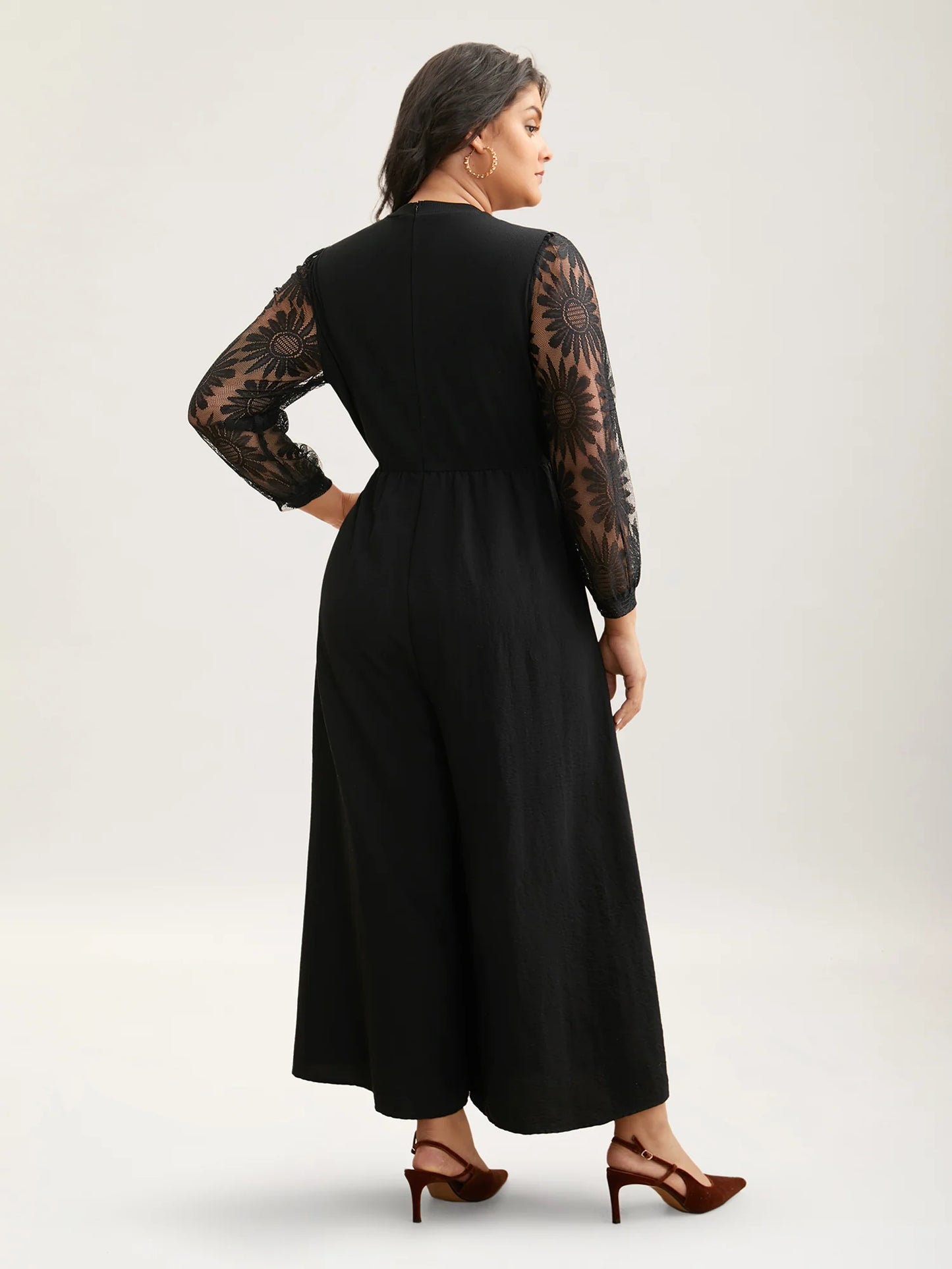 Crochet Lace Mesh Mock Neck Jumpsuit